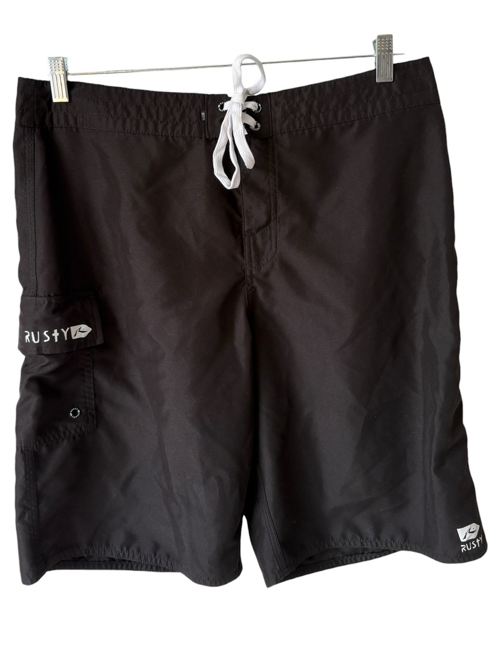 Rusty Y2K Board Shorts Surf Swim Pocket Black Men's 34